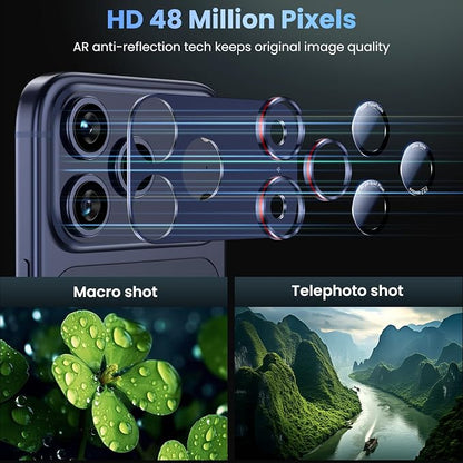 Uyiton for iPhone 17 Pro Max Camera Lens Protector - [Unique Typography + Phone Lens Red Circle Design] Metal Tempered Glass Camera Cover, Deep Blue + Red
