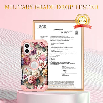 Hocase for iPhone 17 Case 6.3", Heavy Duty Shockproof Protection Soft Silicone Rubber+Hard Plastic Bumpers Hybrid Protective Case for iPhone 17 2025 - Rose Flowers
