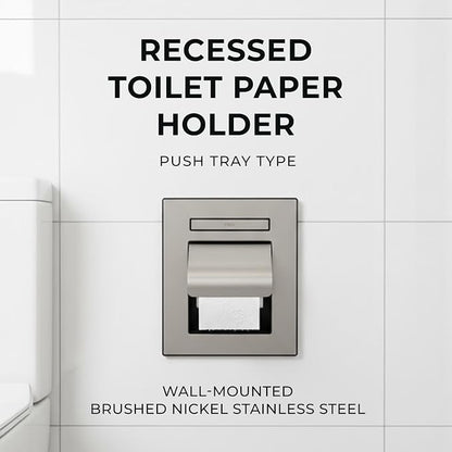KAISERAUM Recessed Toilet Paper Holder with Pop-Out Shelf, Tissue Paper Roll Holder with Anti-Drop Phone Tray, SUS304 Stainless Steel, Brushed Nickel, GP-014TN, Max Paper Roll Size (4.7x5.5 inches)
