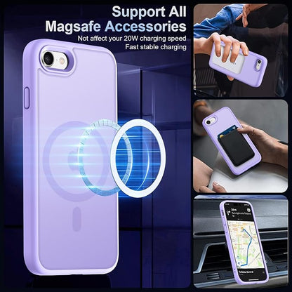 MOCCA Strong Magnetic for iPhone SE Case 2022/iPhone SE 2020 Case/iPhone 7 Case/iPhone 8 Case [Compatible with Magsafe] Slim Thin Translucent Matte Protective Cover Phone Case 4.7'', Light Purple