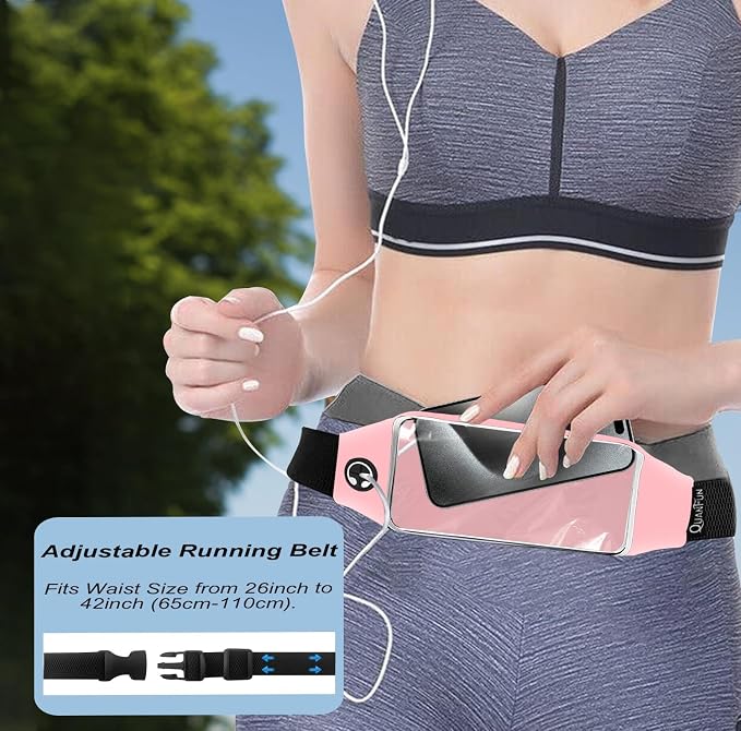 Running Belt for Women Men, Fanny Pack, Belt Bag, Money Belt, Waterproof Workout Waist Pouch Phone Holder with Touchscreen, Gym Running Gift Gear Accessories fits Phones UP to 6.5", Pink