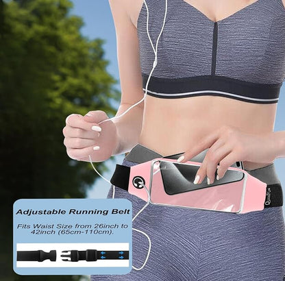 Running Belt for Women Men, Fanny Pack, Belt Bag, Money Belt, Waterproof Workout Waist Pouch Phone Holder with Touchscreen, Gym Running Gift Gear Accessories fits Phones UP to 6.5", Pink