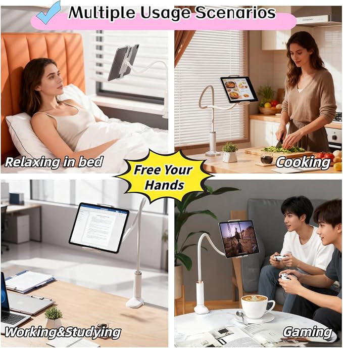 K-MT 【38.7inch/98cm】 Tablet Phone Holder Bed Gooseneck Mount, Mount Holder Clip with Grip Flexible Long Arm Compatible for ipad iPhone/Switch/Samsung Tabs/Kindle Fire HD K-MT(Black)