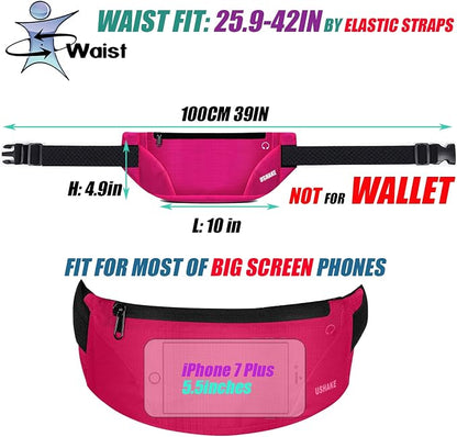 USHAKE Running Belt,Men or Women Ultra Light Bounce Free Waist Pouch Bag Fitness Workout Belt Sport Waist Pack Exercise Waist Bag for iPhone Samsung LG in Running Gym Marathon (Red)
