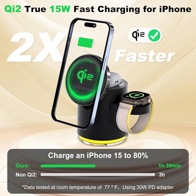 New Generation Qi2 Certified 3 in 1 Magnetic Wireless Charging Station, Compact Fast Charging Station,for Apple iPhone12-17,iWatches,AirPods,Samsung Phones and Watches(30W Adapter Included)(White)