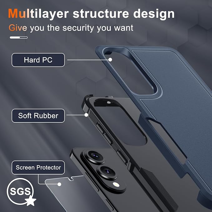 RMOCR Case for Samsung Galaxy S25 Edge, Full Body Heavy Duty Rugged Shockproof Protective Phone Cover with Lanyard Strap, Tempered Glass Screen Protector and Camera Lens Cover, Navy Blue