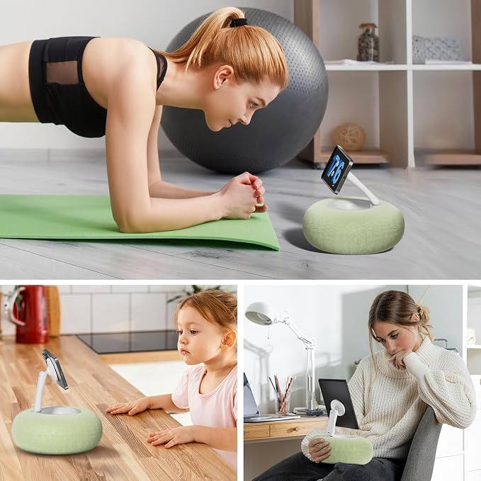 Magnetic Phone Pillow Stand, Phone Holder for Bed,Lap,Desk, Cozy Pillow Stand with Snack Bowl and 2 Magnetic Rings, Compatible with 3.5-7" iPhone,E-Reader, Kindle, Green