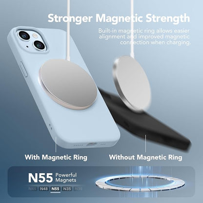 GONEZ Magnetic for iPhone 14 Case, Compatible with Magsafe, with Screen Protector + Camera Protector, Anti-Scratch Microfiber Lining, Liquid Silicone Shockproof Protective Phone Case, Blue