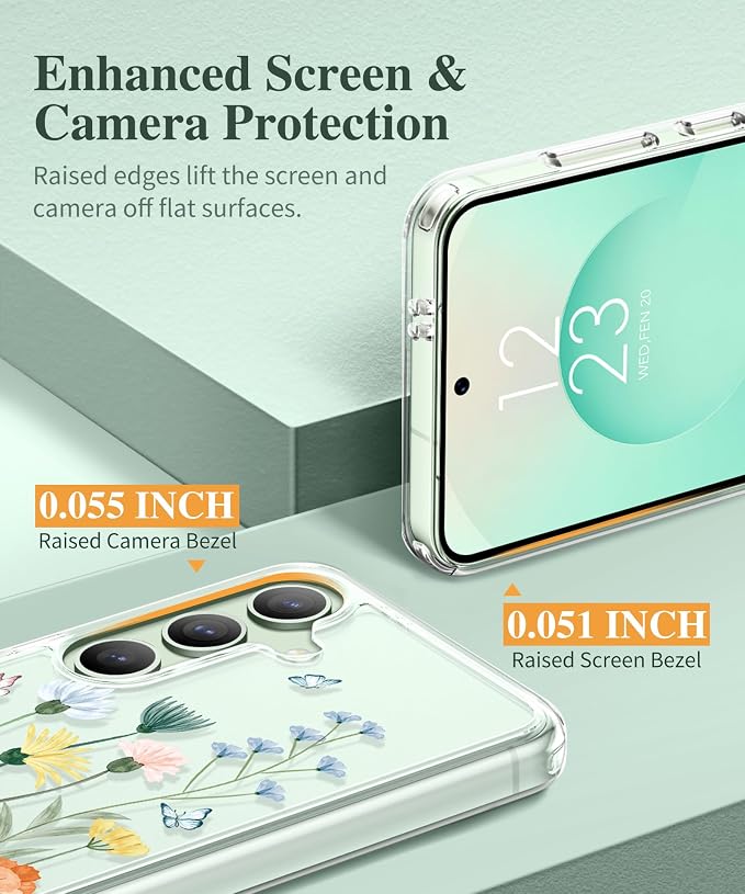 GVIEWIN for Samsung Galaxy S25 Case, Clear Floral Slim Shockproof Protective Women Phone Case, Non-Yellowing, with Screen Protector & Camera Lens Protector for Galaxy S25 6.2", Bloomtrail/Colorful