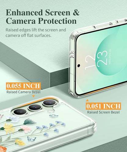 GVIEWIN for Samsung Galaxy S25 Case, Clear Floral Slim Shockproof Protective Women Phone Case, Non-Yellowing, with Screen Protector & Camera Lens Protector for Galaxy S25 6.2", Bloomtrail/Colorful