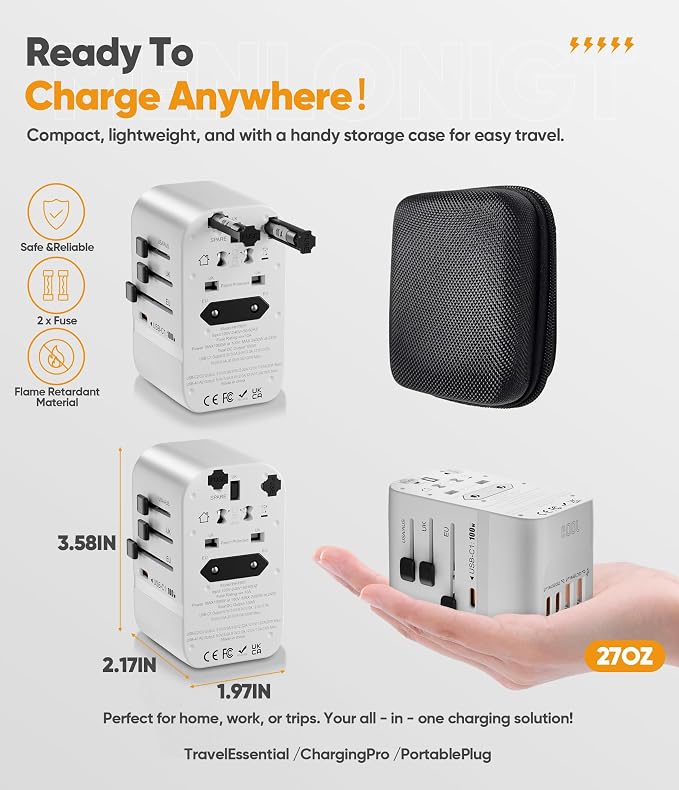 New Universal Travel Adapter GaN 100W,International Power Adapter with 5 USB(3 USB C) Charging Ports, Travel Worldwide Plug Adapter, Outlet Wall Charger for Europe UK EU AUS (Type C/G/A/I)