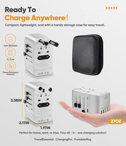 New Universal Travel Adapter GaN 100W,International Power Adapter with 5 USB(3 USB C) Charging Ports, Travel Worldwide Plug Adapter, Outlet Wall Charger for Europe UK EU AUS (Type C/G/A/I)