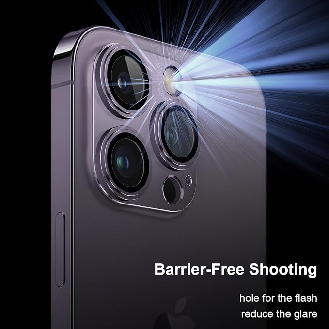 for iPhone 14/15/16 Pro & Pro Max Camera Lens Protector [2 Pack], Step Tempered Glass with Metal Alloy Frame, for iPhone 14 pro max Camera Lens Protector, Ultra Clear Photography, Purple