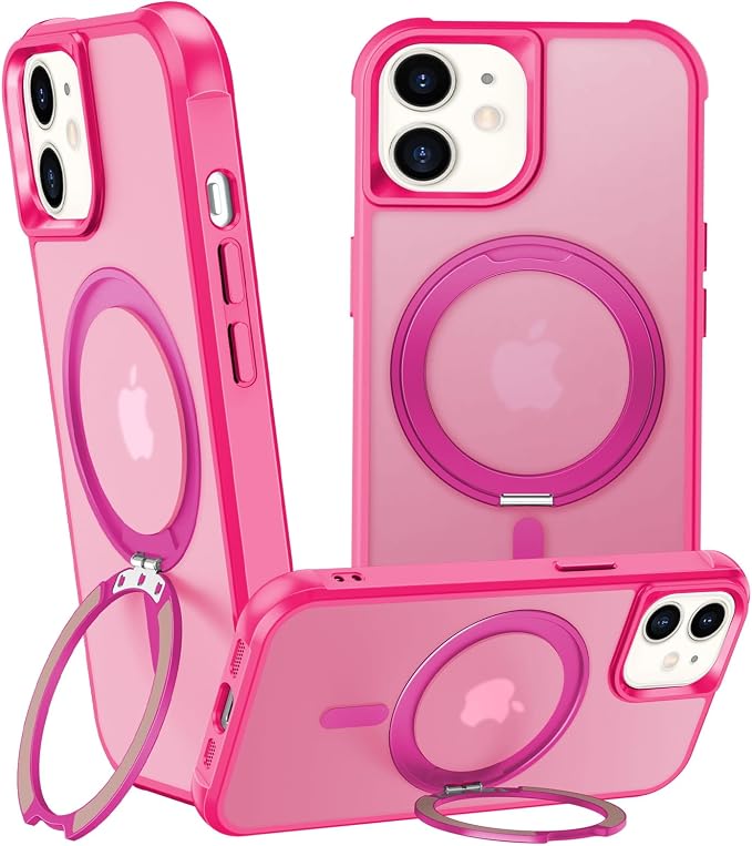 360° Magnetic Swivel Ring for iPhone 12 case, Built-in Metal Stand and Ring Holder, Magsafe Compatible, Military Grade Protection, Shock and Vibration Resistant- Rose Pink