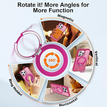 360° Magnetic Swivel Ring for iPhone 14 pro max case, Built-in Metal Stand and Ring Holder, Magsafe Compatible, Military Grade Protection, Shock and Vibration Resistant - Rose Pink