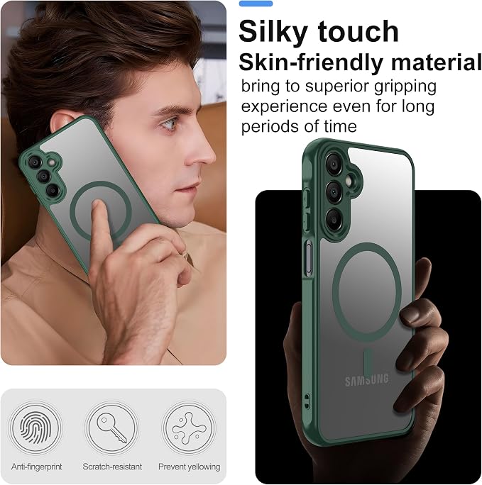 Pilaru for Samsung Galaxy A15 Case [Compatible with Magsafe] Translucent Matte Magnetic Phone Case,Slim Thin Duty Shockproof Protection Cover with 2pc Tempered Glass Screen Protector for A15-Green