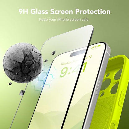 Magnetic for iPhone 16 Pro Max Case, Compatible with MagSafe, [Full Camera Protection][Screen Protector] Silicone Shockproof Protective Phone Case for iPhone 16 Pro Max, Fluorescent Green