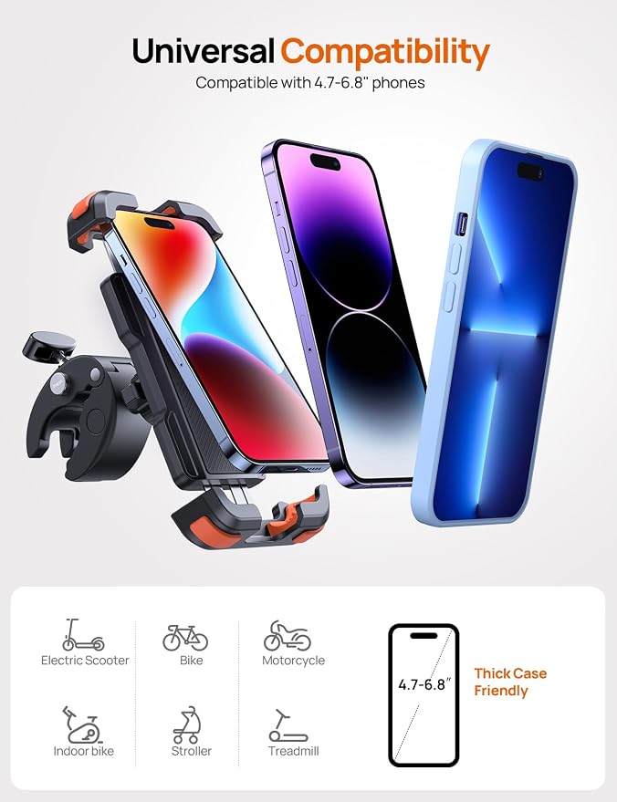 Aomiker Bike Motorcycle Phone Holder Mount - [2025 Quick Release] Bike Phone Holder Handlebar Clamp, Bicycle Scooter Phone Clip for iPhone 15 14 13 12 11 Pro Max Plus Mini, 4.7-6.8" Smartphone