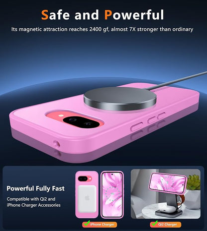 FNTCASE for Google Pixel 9a Case: [Compatible with Magsafe] Translucent Matte Magnetic Phone Cover - Military Grade Drop Protection - Shockproof Protective Cases for Pixel 9A (Pink)