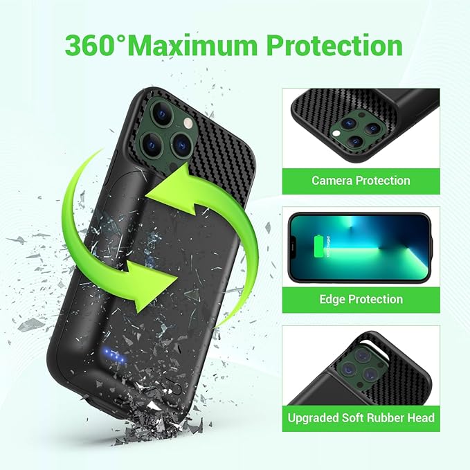13800mAh High Capacity Battery Case for iPhone 14, for iPhone 13, 13 Pro (6.1 inch), 2026 Upgraded Battery Pack Rechargeable Charger External Charging Case w/Tempered Glass Screen Protector Black