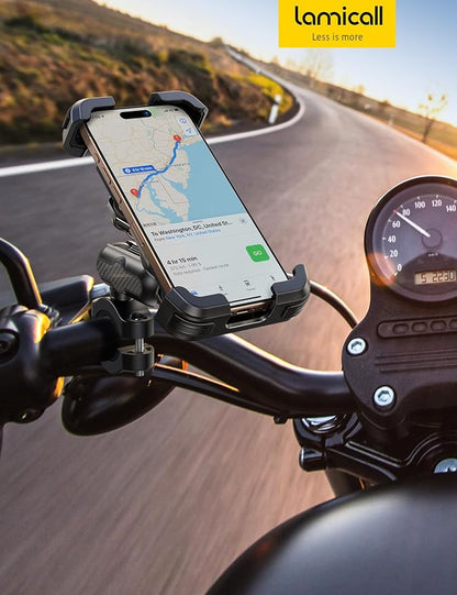Lamicall Motorcycle Phone Mount Holder - [Metal Extension Arm] [Dual Vibration Dampener] Bike Cell Phone Mount, Bicycle Handlebar Phone Clamp, Gifts for iPhone 16 15 14 Pro Max, 4.7-6.7" Phones