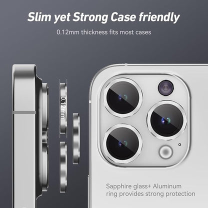 Jeluse Camera Lens Protector for iPhone 17 Pro Max/17 Pro/16 Pro Max/16 Pro/15 Pro Max/15 Pro/14 Pro Max/14 Pro, 9H Tempered Glass Screen Protector Cover Alignment Kit Metal Individual Ring