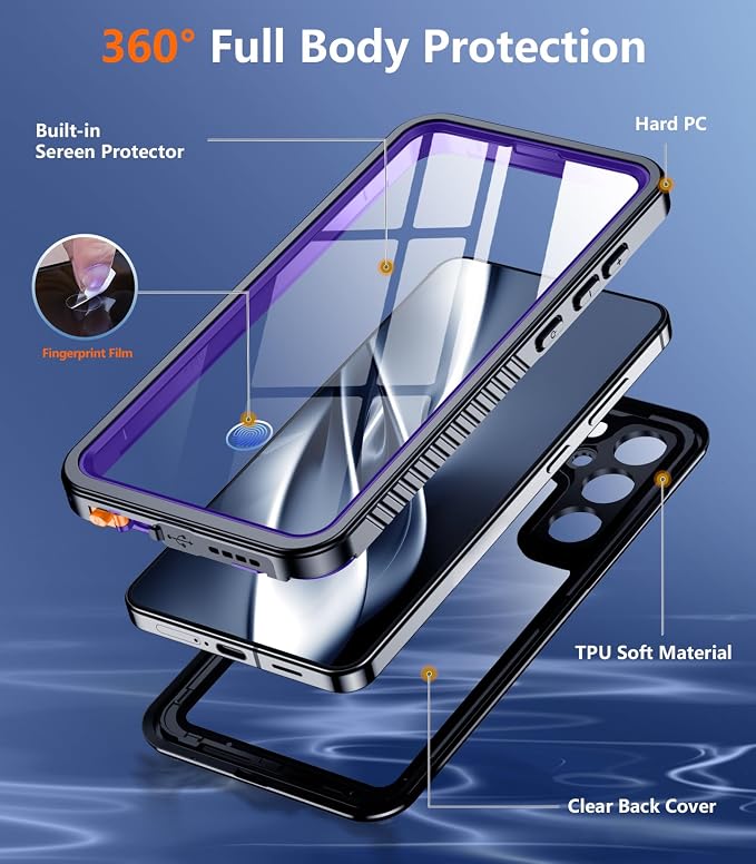 Temdan Designed for Samsung Galaxy S25 Case Waterproof, Built-in Lens & Screen Protector Military Shockproof Dropproof IP68 Underwater Full Body Phone Case for Galaxy S25 5G 6.2"-Purple (2025)