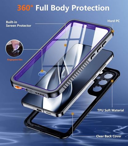 Temdan Designed for Samsung Galaxy S25 Case Waterproof, Built-in Lens & Screen Protector Military Shockproof Dropproof IP68 Underwater Full Body Phone Case for Galaxy S25 5G 6.2"-Purple (2025)