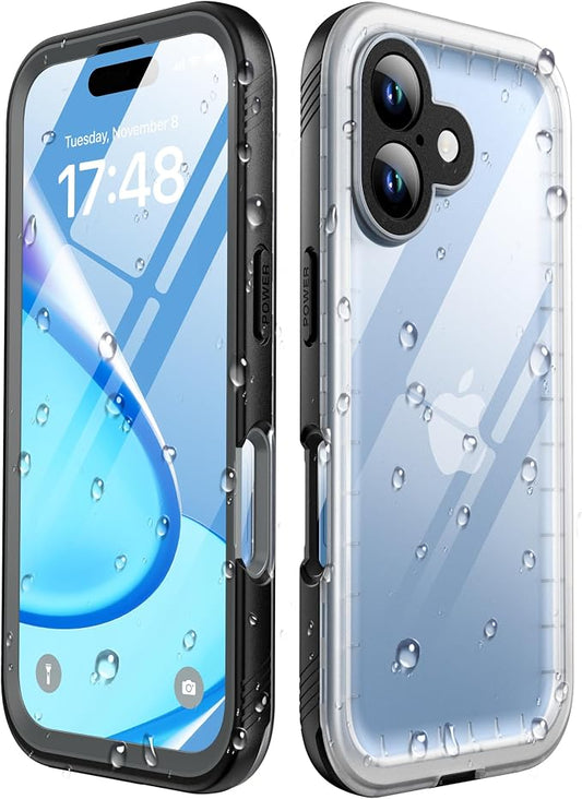 SPORTLINK for iPhone 16 Waterproof Phone Case - Built in Screen & Camera Lens Protector,6.6FT Military Dropproof/Shockproof/Dustproof/IP68 Underwater for iPhone 16 6.1 inch Black/Frosted Clear