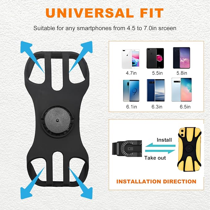 Yourkar Bicycle Phone Holder, 360° Rotation Detachable Shock Absorbing Bike Phone Holder, Universal Adjustable Smartphone Holder for Bicycles and Motorcycles, Bike Accessories