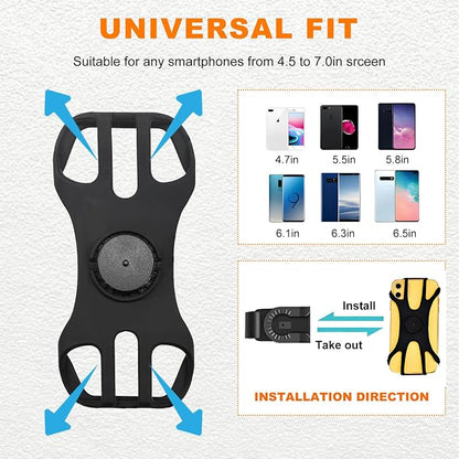 Yourkar Bicycle Phone Holder, 360° Rotation Detachable Shock Absorbing Bike Phone Holder, Universal Adjustable Smartphone Holder for Bicycles and Motorcycles, Bike Accessories