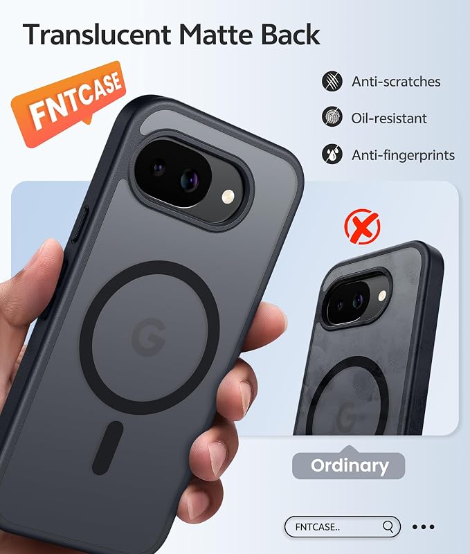 FNTCASE for Google Pixel 10a Case: [Compatible with Magsafe] Translucent Matte Cases with [Screen Protector] Military Grade Shockproof Protective Magnetic Phone Cover for Pixel 10A - Black