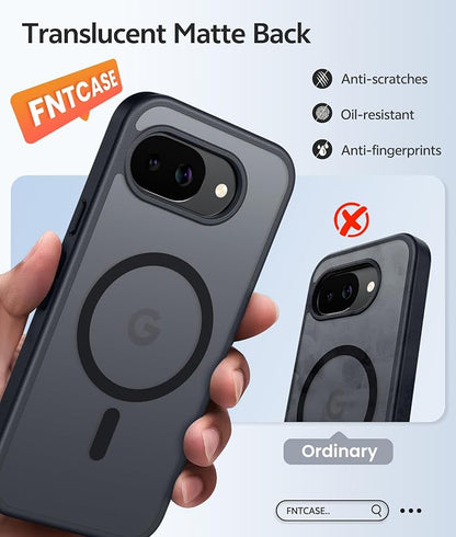 FNTCASE for Google Pixel 10a Case: [Compatible with Magsafe] Translucent Matte Cases with [Screen Protector] Military Grade Shockproof Protective Magnetic Phone Cover for Pixel 10A - Black