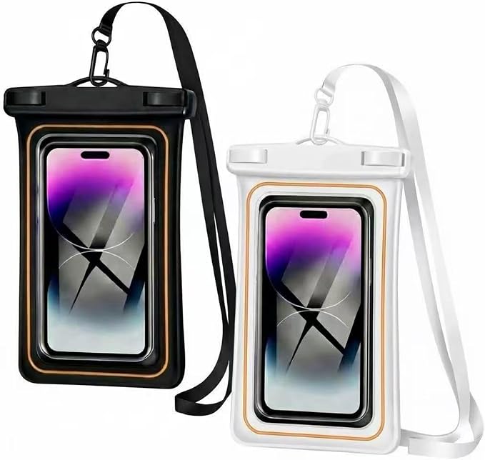 2-Pack IPX8 Floating Waterproof Phone Pouch, Dry Bag with Lanyard, Fits up to 7.2”, Compatible with iPhone 16/15/14/13 Pro Max, Galaxy S25/S24 Ultra, Pixel for Snorkeling, Kayaking(Black-White)