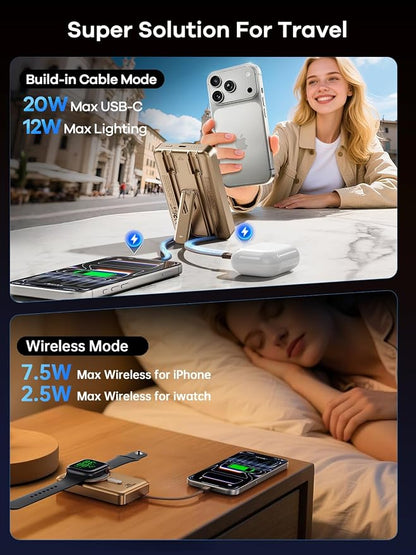 Magsafe Charger 10000mAh PD 20W Power Bank for iPhone & Apple Watch | Magnetic power bank, built-in 2 charging cables, PD 20W fast charge, compatible with iPhone 12-17 & Apple Watch Series