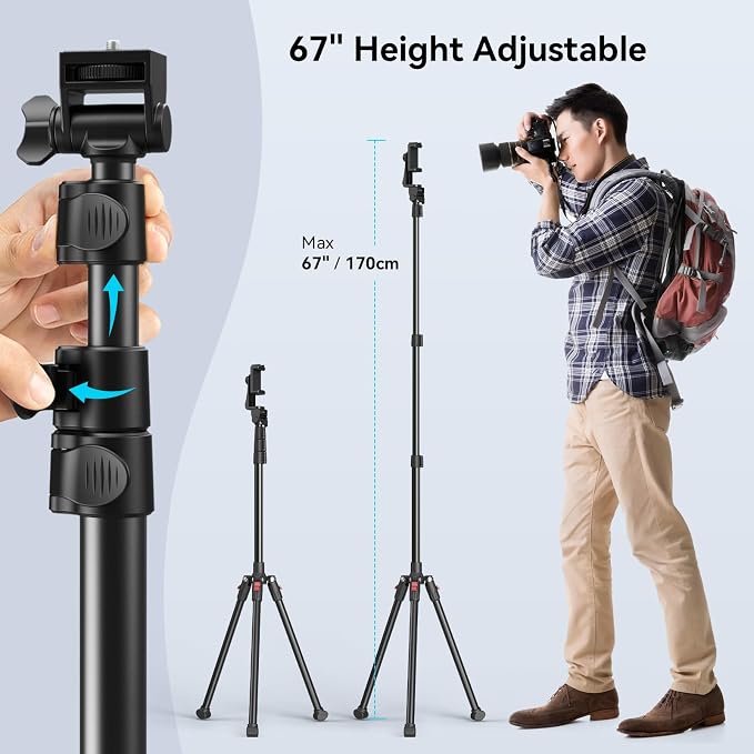 SmallRig Phone Tripod with Remote, 67" Tripod for Camera Reverse-Folding, Universal Tripod Stand for Pivo Auto Tracking Holder and Light, for Video, Vlog, Selfie and Live Stream, Encore PT-30 4363