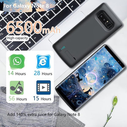 Sitong Upgraded Battery Case for Samsung Galaxy Note 8, 6500mAh Rechargeable Battery Charging Charger Case, Add 1.4X Extra Juice (6.3 Inches) Black