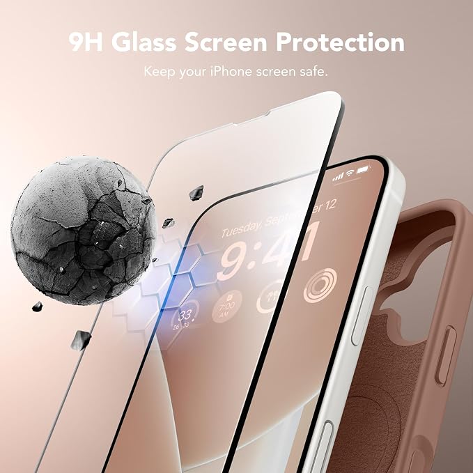 GONEZ Magnetic for iPhone 17 Case, Compatible with MagSafe, [Screen Protector + Camera Lens Protector], Liquid Silicone Anti-Scratch Shockproof Protective Phone Case 6.3 inch, Brown