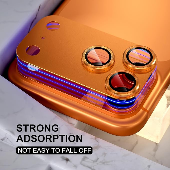 Choiche Compatible for iPhone 17 Pro Camera Lens Protector, Strong Adsorption Camera Cover with 9H Tempered Glass Lens Screen Protector Metal Ring Decoration Accessories 6.3-inch (Orange)