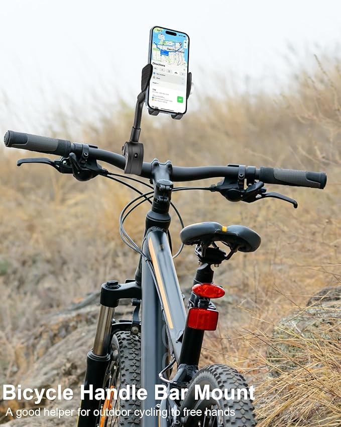 woleyi Gooseneck Phone Holder for Bike - Motorcycle Phone Mount, 360° Rotatable Adjustable Cell Phone Handlebar Clamp, Scooter Phone Clip, for iPhone Air 17 Pro Max 16 1514 13, S25, 4.7-7" Smartphones