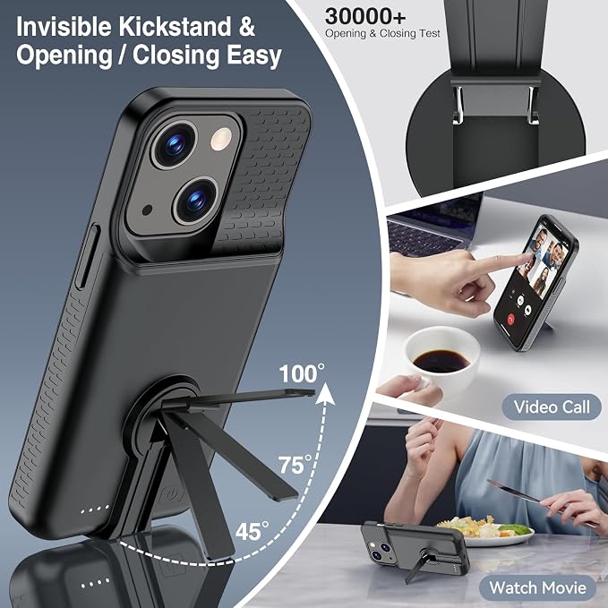 BOPPS Charging Case for iPhone 13/13 Pro/14/14 Pro 【with Stand】，Real Slim 7000mAh Portable Rechargeable Strong Protective Extended Charger Cover for iPhone 14/14 pro/13/13 pro Battery case