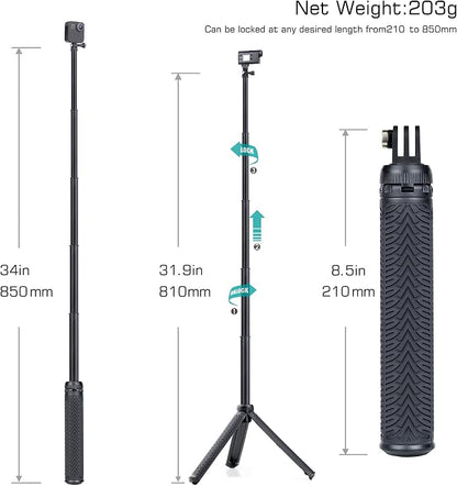 GEPULY Waterproof Selfie Stick Underwater Tripod Pole Hand Grip for Go Pro Hero 13 12 11 10 9 8 7 6 5 4, AKASO,SJCAM,DJI Action 6 Cameras(3-in-1: Monopod,Selfie Stick,Tripod Stand)