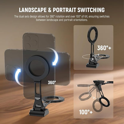 NEEWER Dual Magnetic Phone Holder Stand Tripod Mount with Arca Type Base, Metal Lightweight Portable Camera Cellphone Attachment Compatible with MagSafe iPhone Samsung Android Video Recording, DS029