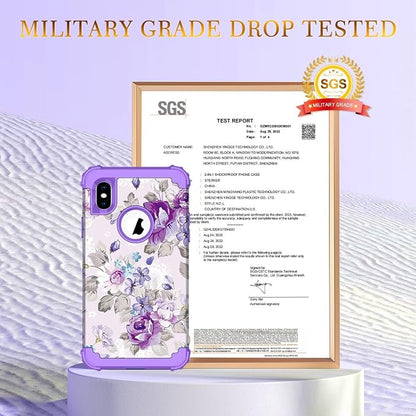 Hocase for iPhone Xs Max Case, Heavy Duty Shockproof Protection Soft Silicone Rubber+Hard Plastic Bumpers Hybrid Protective Case for iPhone Xs Max (6.5") 2018 - Lavender Flowers