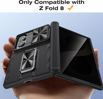 VEGO for Samsung Fold 8 Case with Privacy Screen Protector Anti-Peeping | Hinge Protection[Slide Camera Cover]Military-Grade Shockproof Protective Rugged Stand Case for Galaxy Z Fold 8 -Black