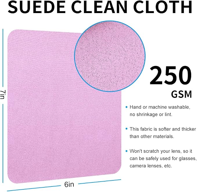 100 PCS Glasses Clean Cloth Suede, Lens Clean Cloth for Lenses, Glasses, Screens, Cameras, iPad, iPhone, Eyeglasses (6"x7", 100PCS/Pink)