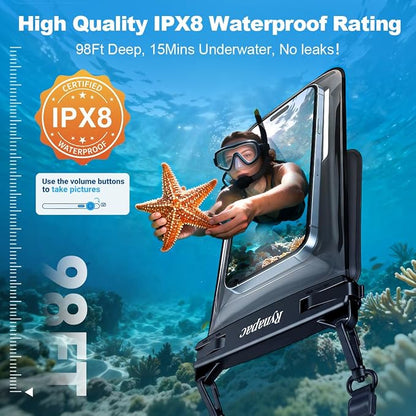 Rynapac IPX8 Waterproof Phone Pouch Floating, [Up to 8.5''] Double Space Waterproof Phone Case with Lanyard for iPhone 17 16 15 Pro Max, Cell Phone Dry Bag for Beach Travel Cruise Ship Essentials