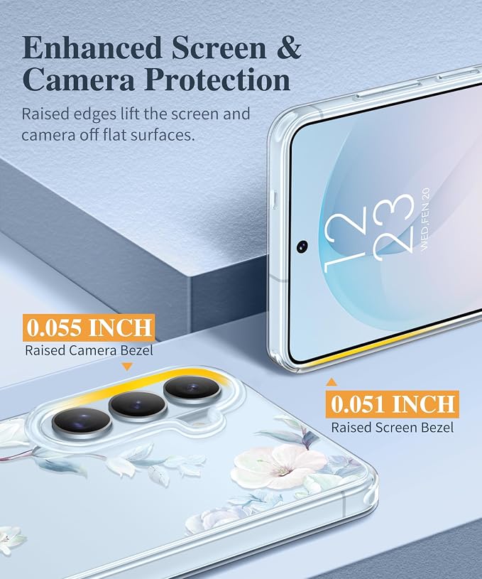 GVIEWIN for Samsung Galaxy S26 Plus Case, Clear Floral Slim Shockproof Protective Women Phone Case, Non-Yellowing, with Screen Protector&Camera Lens Protector for S26 Plus 6.7", Hibiscus