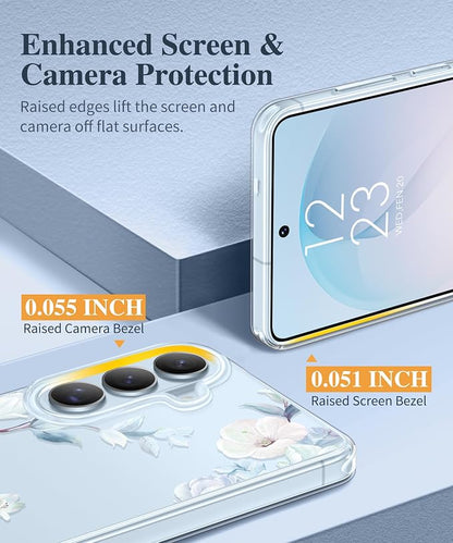 GVIEWIN for Samsung Galaxy S26 Plus Case, Clear Floral Slim Shockproof Protective Women Phone Case, Non-Yellowing, with Screen Protector&Camera Lens Protector for S26 Plus 6.7", Hibiscus