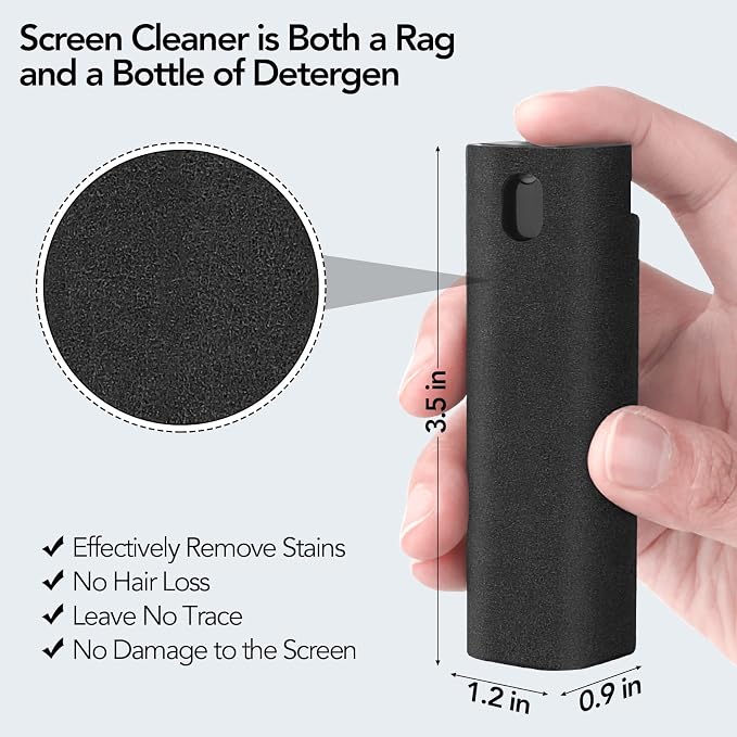 3 Pcs Fingerprint Proof Screen Cleaner, 3 in 1Touchscreen Mist Cleaner Spray Wipe Screen Cleaner Soft Fiber Flannel, Safe for All Phones Glasses Tablet Laptop Screens(Grey)